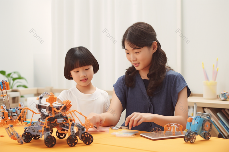 妈妈女儿居家安装机器培养创造力,高清,摄影图,摄影图片,图片大全,摄影图免费下载
